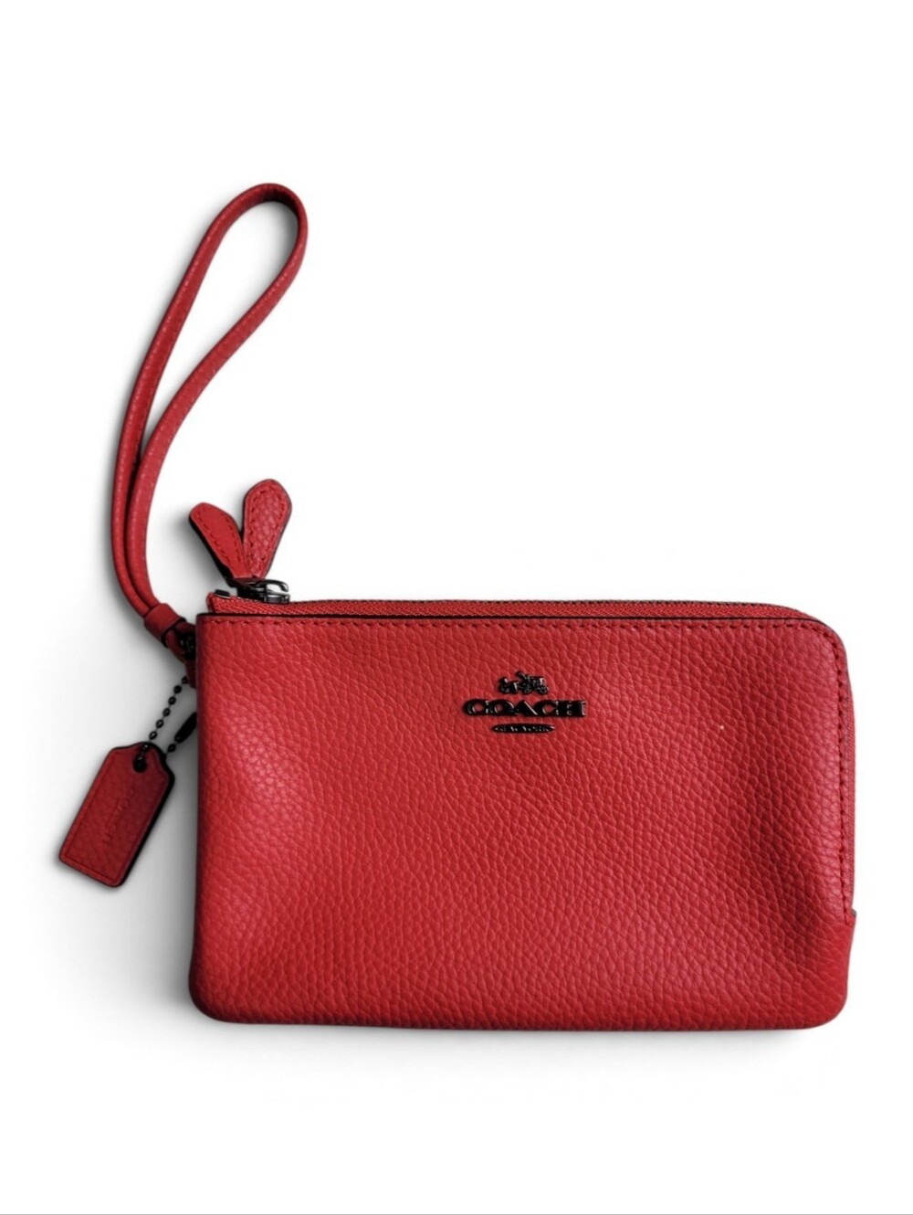 COACH Red Pebble Leather Double Zip Wristlet Wallet